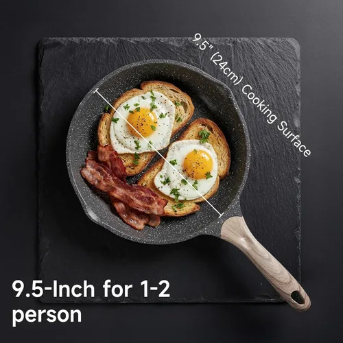 Miniatura 5 de JEETEE - Sartén antiadherente de 9.5 pulgadas, utensilio de cocina con revestimiento de piedra, sartén antiadherente para tortilla con mango Gris