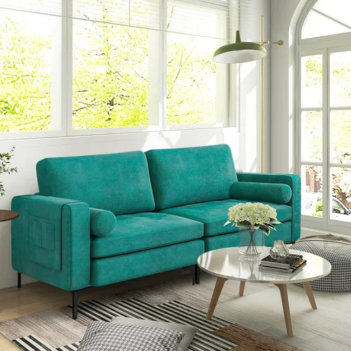 KOMFOTT Sofá de dos plazas, tapizado para sala de estar, asientos de dos plazas modernos con 2 almohadas de refuerzo, bolsillo para revista, sofá