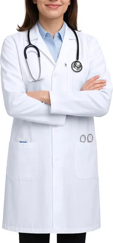 Miniatura 2 de DR Uniforms - Abrigo de laboratorio de algodón, unisex, color blanco, para estudiantes y médicos