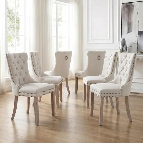 Miniatura 119 de Velvet Dining Chairs Set of 2, Tufted High Chairs with Nailhead Trim, Pull Ring, Black Solid Wood Legs, Elegant Upholstered Accent Chairs for Dining