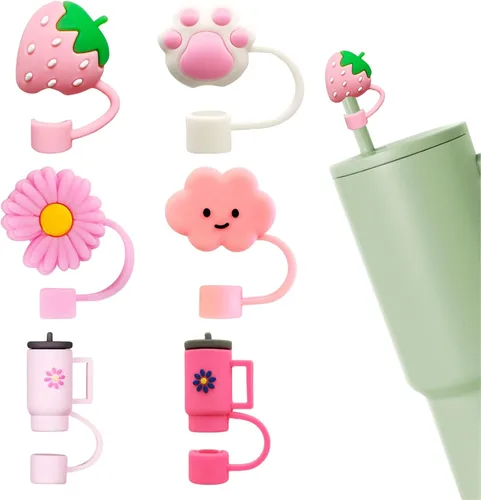 Miniatura 34 de 8 fundas reutilizables de silicona para popotes Stanley Cup de 30 y 40 onzas, accesorios de tapa de popote de 0.394 in y 0.4 pulgadas 36 Lindo