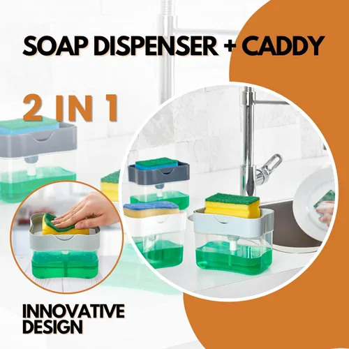 Miniatura 4 de HEFA Dispensador de jabón para platos y soporte de esponja para fregadero de cocina, dispensador de jabón para lavar platos, esponja para platos