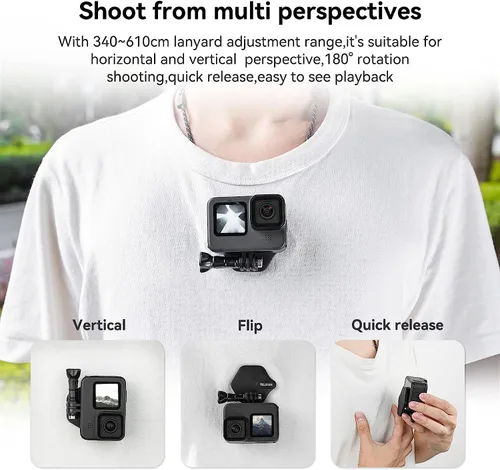 Miniatura 4 de TELESIN Soporte magnético en el pecho con soporte para correa para el cuello + base magnética de liberación rápida para GoPro 12 11 10 Insta360 X3