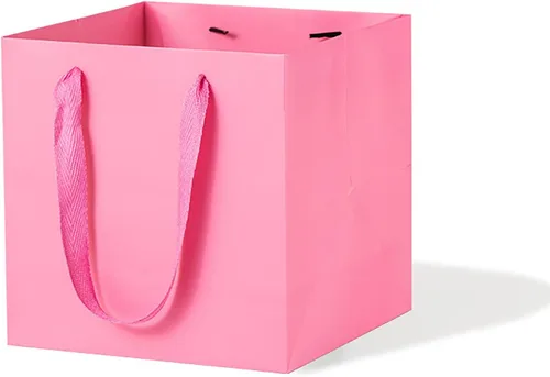 Miniatura 19 de Bolsa de regalo de papel kraft pequeña con fondo cuadrado con asas (kraft natural, 4 x 4 x 4 pulgadas, 10 unidades)