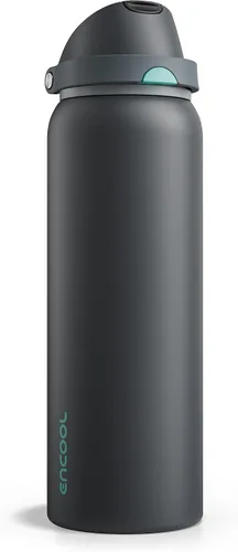 Miniatura 52 de ENCOOL Botella de agua aislada con popote, botella de agua de acero inoxidable con tapa de botón, a prueba de fugas y sin BPA, mantiene el frío Atún