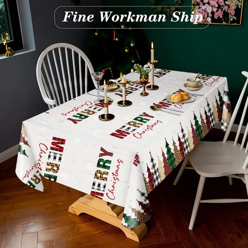 Miniatura 3 de Preboun Mantel de Navidad de Mesa de Navidad Mantel de Plástico Mantel Cuadrado con Árbol de Navidad Mantel Rectangular para Navidad para Fiesta