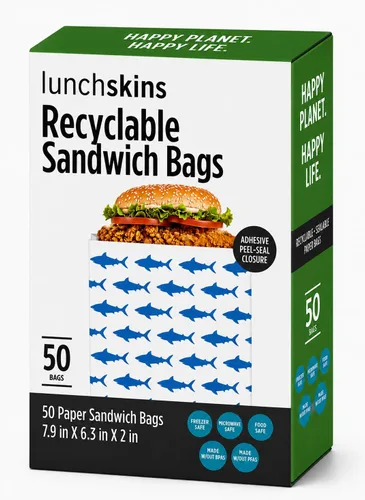 Miniatura 4 de Lunchskins Bolsas de Sándwich XL Reciclables y Sellables – 50 Unidades Diseño de Rayas Bolsas Ecológicas para Almacenamiento de Alimentos Hechas