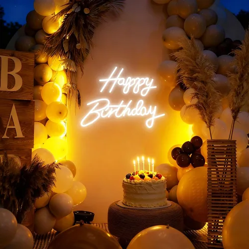 Miniatura 7 de Letrero de neón de feliz cumpleaños, luz de neón blanca de cumpleaños de 16.5 x 9.8 pulgadas para decoración de pared, alimentada por USB