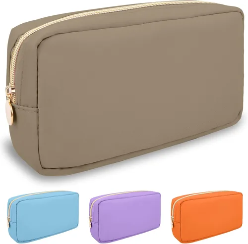 Miniatura 72 de izuzta Bolsa de maquillaje pequeña de nylon para bolso, linda bolsa de cosméticos con cremallera, bolsa de maquillaje preppy, Azul, Mini 2-Azul