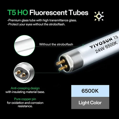 Miniatura 5 de VIVOSUN Bombillas T5 de crecimiento de 2 pies y 22 pulgadas, 24 W, 6500 K, tubos fluorescentes HO, bombilla blanca fría T5 para lámparas T5 de 22