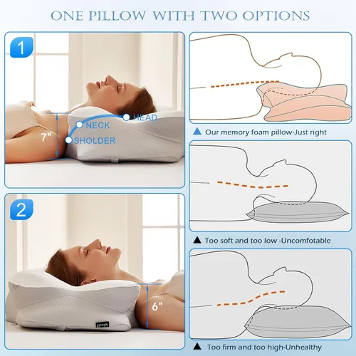 Miniatura 6 de EUCIOR - Almohadas de gel refrescante para cuello y hombros, almohada cervical para dormir cómodamente, almohadas ergonómicas de espuma