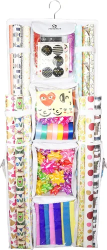 Miniatura 10 de Freegrace Organizador de papel de regalo colgante de doble cara – Bolsa grande de almacenamiento de papel de regalo de 16 x 41 pulgadas – Bolsa
