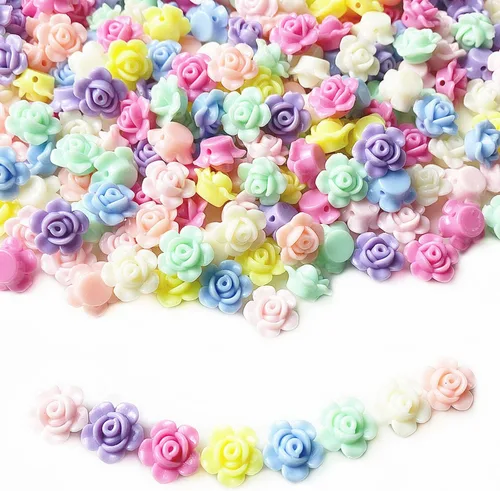 Jmassyang 600 cuentas de rosas acrílicas de color caramelo iridiscente mixto, parte trasera plana, colores dulces, espaciadores sueltos mezclados