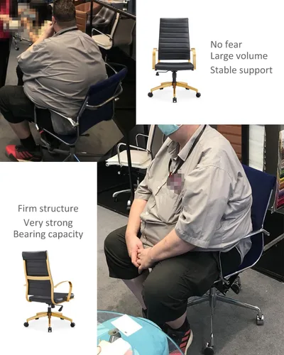 Miniatura 3 de Silla de oficina ergonómica, silla de escritorio de cuero dorado con respaldo alto y soporte lumbar, silla de oficina en casa para estudio