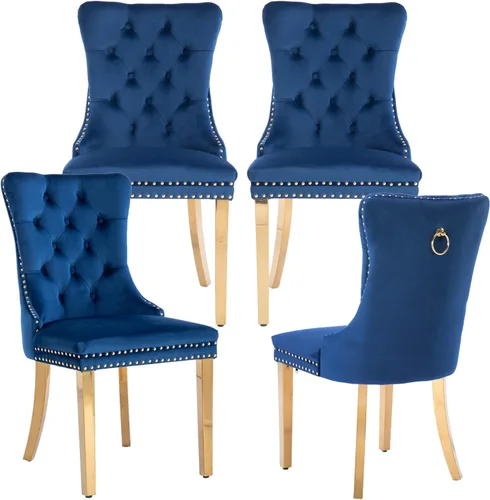 Miniatura 11 de LKTART Juego de 2 sillas de comedor de terciopelo, sillas de comedor copetudas con ribete de anillo de clavo, silla de comedor tapizada con patas