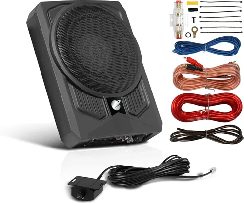 Planet Audio P10AWK - Subwoofer amplificado para coche (1000 W, perfil bajo, subwoofer de 10 pulgadas, kit de instalación de amplificador de calibre