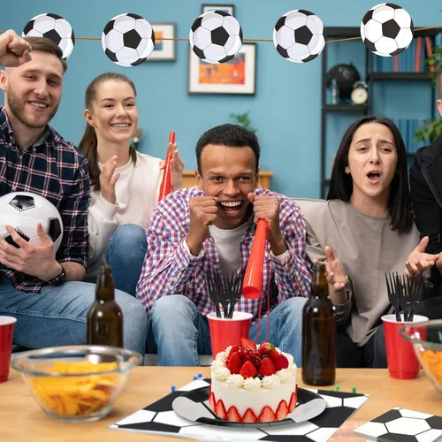 Miniatura 6 de Paquete de 120 piezas de suministros de fiesta de fútbol, platos de papel, servilletas, tenedores, decoración de cumpleaños para niños para 30