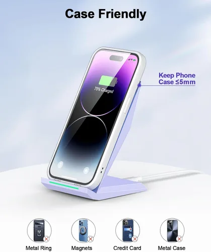 Miniatura 6 de Cargador inalámbrico NANAMI con cargador USB C - Soporte de carga rápida inalámbrica certificado Qi compatible con iPhone 17/16/15/14/13/12, base