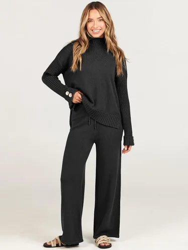 Miniatura 8 de ANRABESS Conjunto de 2 piezas para mujer, suéter de punto de manga larga, pantalón de pierna ancha, ropa de descanso, moda 2025