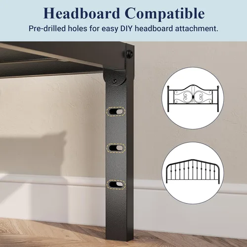 Miniatura 5 de Allewie Base de cama individual, camas de plataforma de metal de 12 pulgadas con espacio de almacenamiento, no requiere somier y fácil montaje, Negro