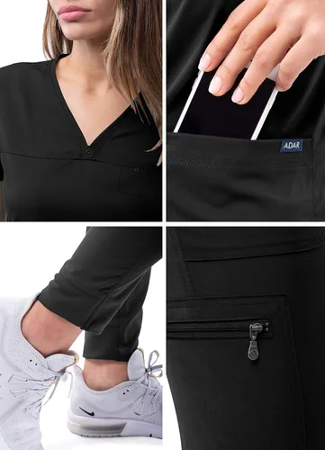 Miniatura 5 de Adar Pro - Conjunto de ropa quirúrgica que facilita el movimiento para mujer, blusa quirúrgica con cuello en V en corazón y pantalón quirúrgico