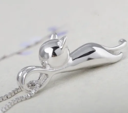 Miniatura 4 de S.Leaf, Collar colgante de gato en plata esterlina sólida 925 mate