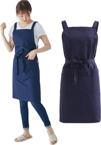 Miniatura 15 de Jeelow Delantal de cocina de algodón o sarga de algodón para hombres y mujeres, ajustable con bolsillos ajustables