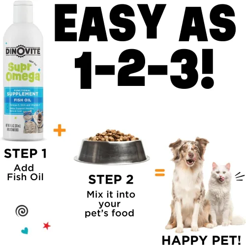 Miniatura 4 de Dinovite SuprOmega Aceite de pescado para perros y gatos – Vitamina E y Omega 3 – Salud de la piel y el pelaje para perros y gatos – 8 onzas