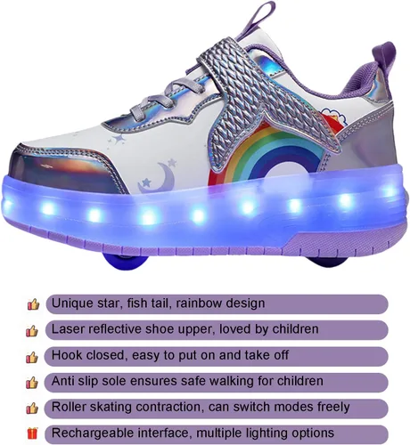 Miniatura 20 de Tenis con ruedas para niños y niñas, tenis deportivos recargables con luz LED para principiantes, el mejor regalo