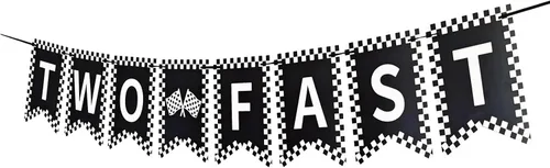 Miniatura 7 de Cartel de dos rápidos, decoración de dos cumpleaños rápidos, dos banderas rápidas, decoración de segundo cumpleaños de autos de carreras, suministro