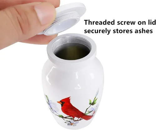 Miniatura 3 de Red Cardinal Bird - Urna de recuerdo pequeña para cenizas humanas o cenizas de mascotas, mini urna de cremación de aluminio para cenizas - Soporte