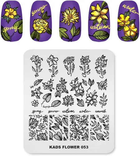 Miniatura 6 de KADS Plato de estampado de uñas Plantilla de flores Placas de diseño de imagen para decoración de uñas y arte de uñas DIY (FL037)