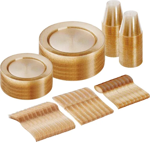 Miniatura 11 de Goodluck 600 Piezas Platos Desechables Plateados para 100 Invitados, Juego de Vajilla de Plástico de 100 Platos de Cena, 100 Platos de Ensalada, 100
