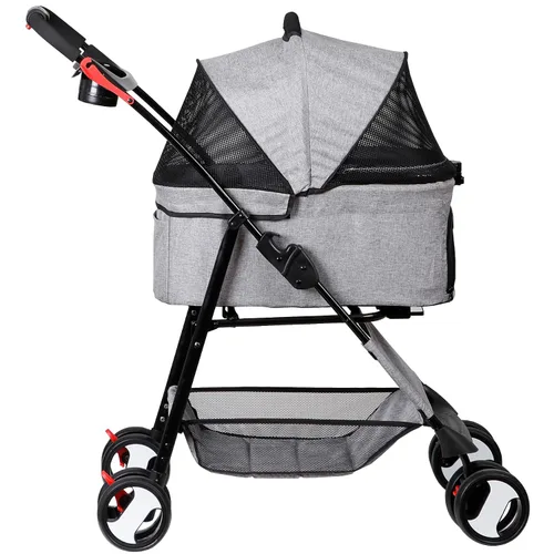 Miniatura 9 de ZENY Cochecito para mascotas, cochecito plegable 3 en 1 para perros y gatos con 4 ruedas, cesta desmontable y soporte para tazas, transportador Gris