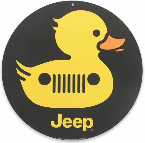 Señal de metal de pato de parrilla de Jeep - Divertido adorno de pared de pato de Jeep para garaje, taller o cueva del hombre Amarillo