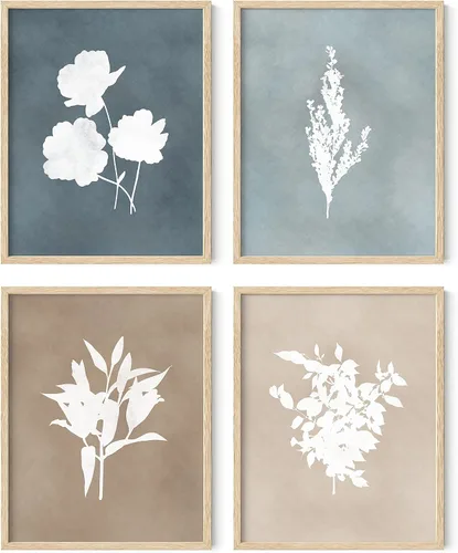 Miniatura 53 de HAUS AND HUES Arte de pared floral gris, juego de 4 pósteres de plantas para pared vintage, impresiones botánicas, cuadros de flores en blanco