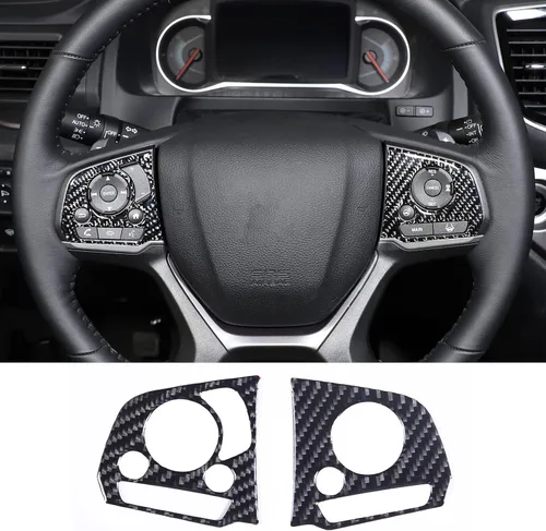 Miniatura 4 de Cubierta de botón interior de volante de automóvil de fibra de carbono real suave 3D, kit de decoración compatible con Honda Pilot 2019-2022, Negro