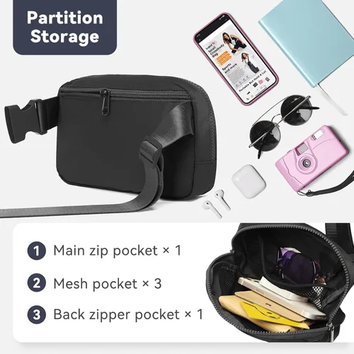 Miniatura 3 de BALEAF Riñonera cruzada para mujer, correa ajustable, resistente al agua, viajes, senderismo, entrenamiento, Negro -, Moda