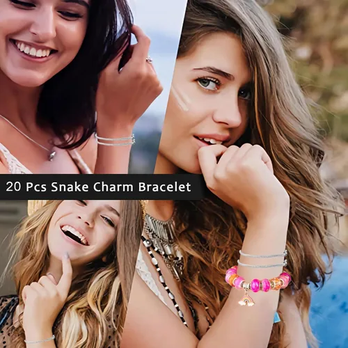 Miniatura 3 de 10 pulseras de cadena de serpiente con pulsera de 0.118 in ajustable con dije de serpiente con cierre de langosta y corazón, cadena extensora