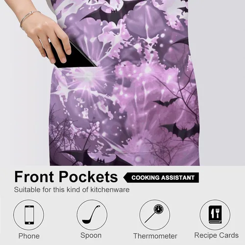 Miniatura 5 de MUSM Purple Moon Apron，Classic Vintage Funny with Pockets Aprons,Adjustable Bib Waterdrop Resistant for Kitchen Cooking Restaurant BBQ Painting