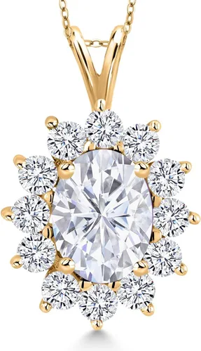 Miniatura 176 de Gem Stone King Collar con piedra natal ovalada de plata chapada en oro amarillo de 18 quilates, ovalado de 0.315 x 0.236 in, collares con colgante