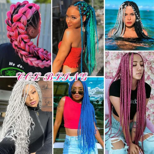 Miniatura 6 de Col bling Cabello trenzado preestirado de 28 pulgadas, 3 paquetes de extensiones de cabello largo para mujer, trenzas de caja, cabello preestirado