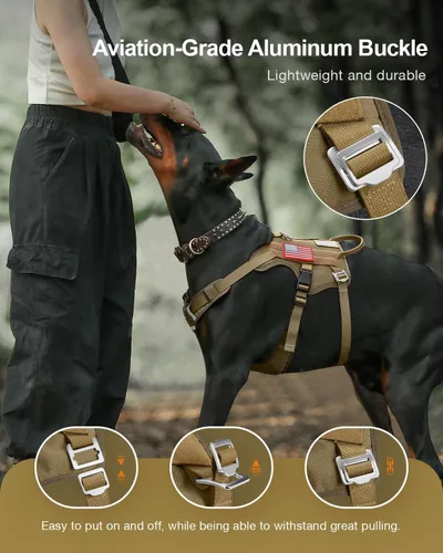 Miniatura 3 de FAYOGOO - Arnés táctico para perros grandes - Arnés de perro resistente a fugas con asa - Chaleco de perro de servicio militar sin tirones con Marrón