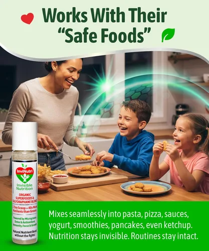 Miniatura 5 de InviNutri Superalimento en polvo para comedores sensoriales y quisquillosos. Una cucharada diminuta - 40 veces rica en nutrientes, 30 mg