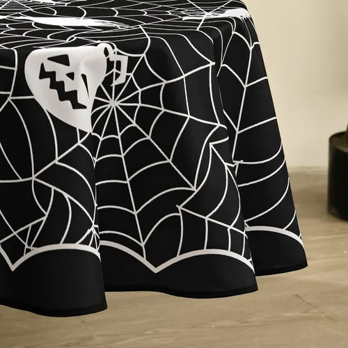 Miniatura 5 de MikiUp Mantel redondo de Halloween, mantel decorativo de tela de araña, impermeable y lavable, para fiestas, cocina, comedor, interiores