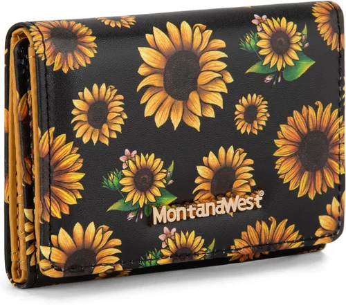 Miniatura 15 de Montana West Billetera pequeña de triple pliegue para mujer, con bloqueo RFID, carteras minimalistas con ventana de identificación, Beige