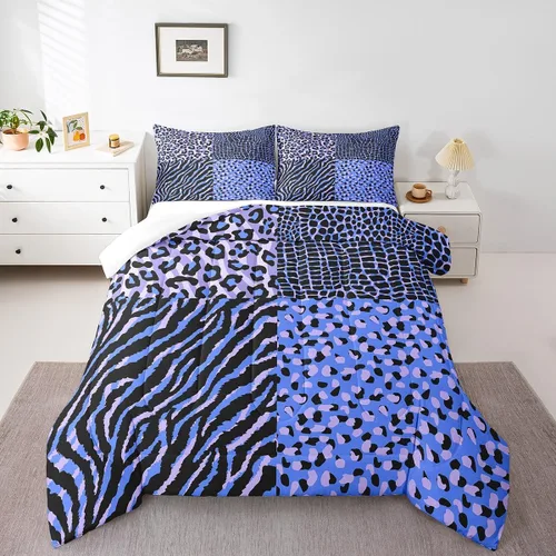Miniatura 15 de Juego de ropa de cama individual de piel de cebra, guepardo y leopardo, para niños y adultos, juego de edredón de piel de animales salvajes