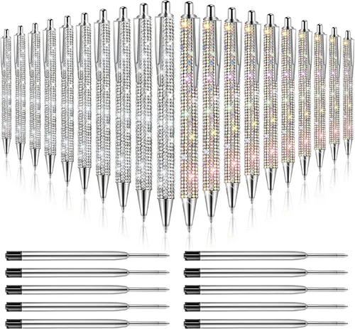 Miniatura 11 de 20 piezas de bolígrafos con strass, bolígrafos de metal brillante con diamantes, bolígrafos de cristal brillante a granel, bolígrafos retráctiles