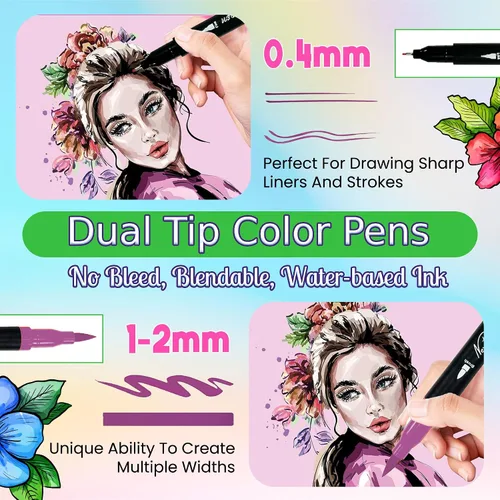 Miniatura 6 de Rotuladores artísticos de doble punta, 80 colores únicos, tinta a base de agua, punta fina y punta de pincel para adultos amantes de las artes