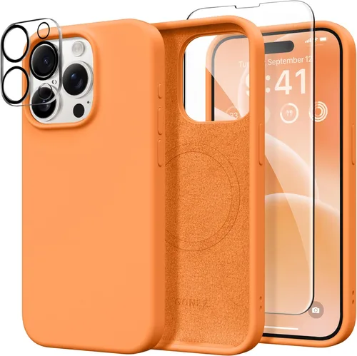 Miniatura 217 de GONEZ Funda de silicona para iPhone 14 Pro Max, compatible con MagSafe, con protector de pantalla + protector de lente de cámara, silicona líquida a
